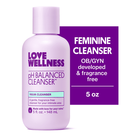 Love Wellness pH Balanced Cleanser Feminine Wash, Balances Vaginal Health & pH Level, Fragrance, Sulfate & Paraben Free, 5 oz