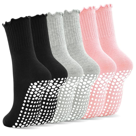 Skibeaut Cute Pilates Socks with Grip Non Slip Ruffle Grippy Socks Woman for Yoga Barre Ballet Workout Sports