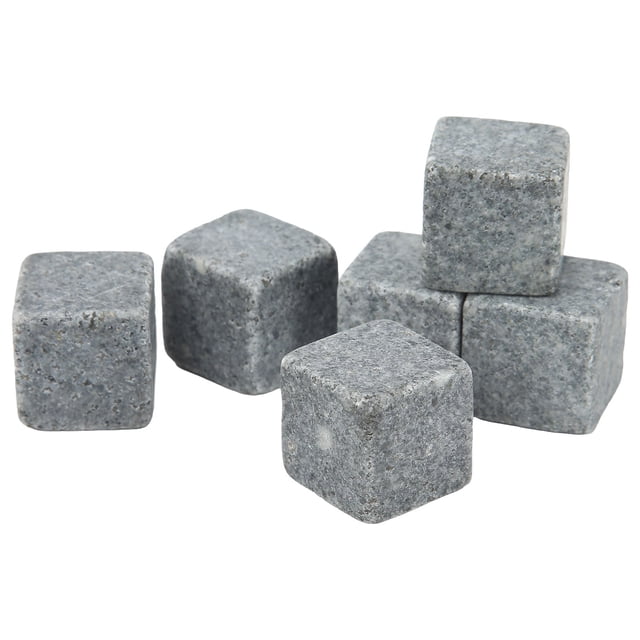 Piedras para Whisky Juego de Bolsas de Franela con Piedras para Tarta de Hielo y Granito de 2 cm, Regalo para Whisky, Ginebra, Vino, Vodka con Bolsa de Franela, 6