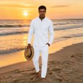thumbnail image 2 of GrmtClth Lightweight Henley 2 Piece Suit for Men Long Sleeve Stand Collar Top and Elastic Pants Casual Home Loungewear White S, 2 of 6