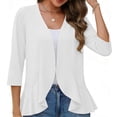 thumbnail image 4 of Womens Casual Open Front Cardigans Lightweight Soft Summer Draped Ruffles 3/4 Sleeve Cardigan, 4 of 7