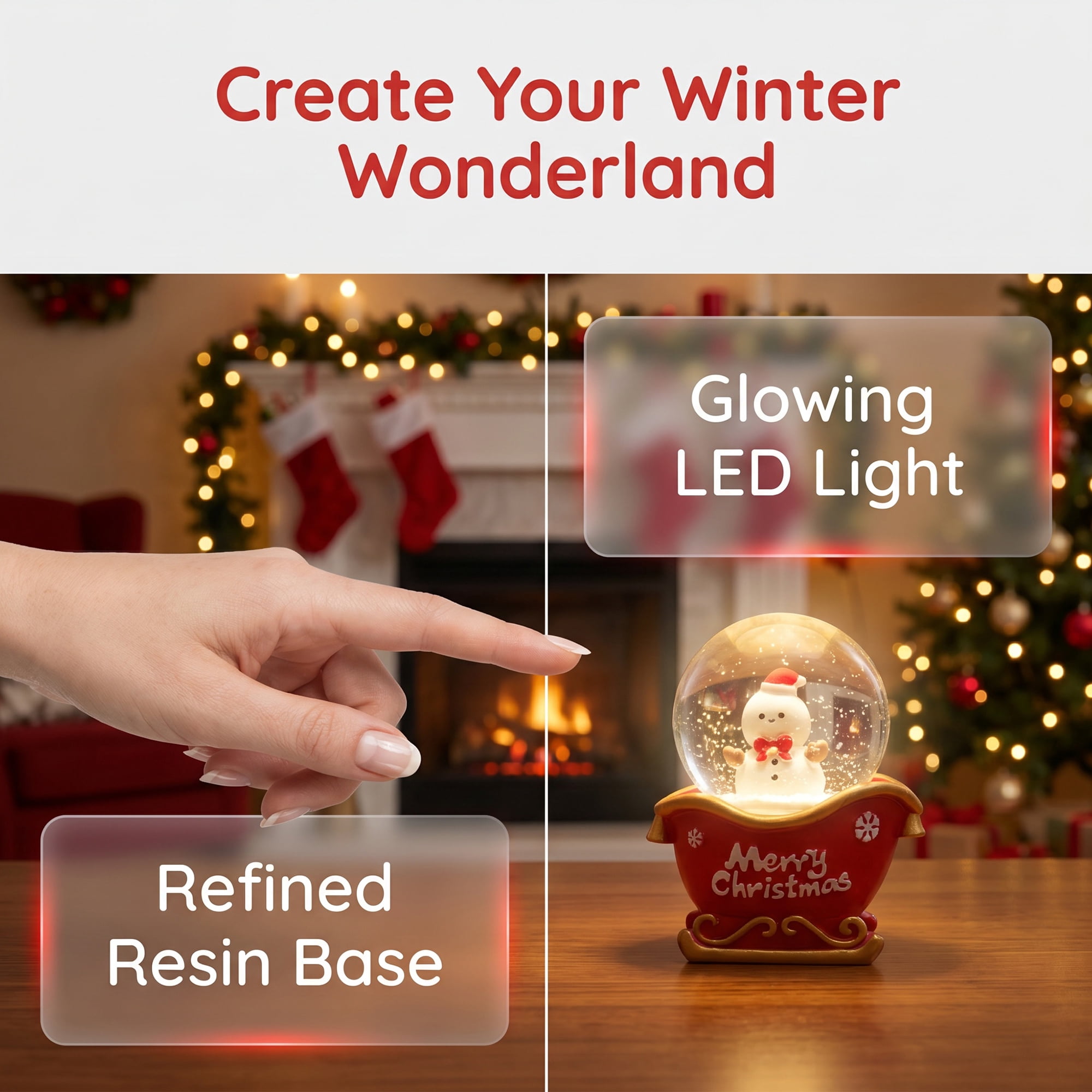 Unique Bargains Light Up Crystal Ball LED Glitter Snow Globe Red P 1.8" x 1.8" x 2.7"