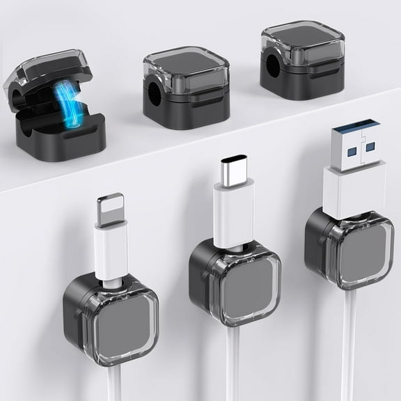 Minzimin 6 Pack Magnetic Cable Organizer [1s Lock] Cord Holders Clips Strong Adhesive Cord Keeper [Smooth Adjustable] Hide Wire Cord Organizer for Nightstand Kitchen Car Office