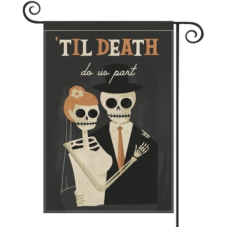 AVOIN Halloween Garden Flag Until Death Do Us Part Vertical Double Sized Day of The Dead Yard Outdoor Decoration 12.5 x 18 Inch
