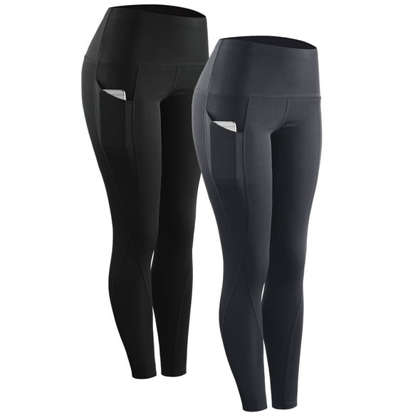 NELEUS Womens High Waist Running Workout Yoga Leggings with Side Pocket,Black+Grey,US Size L
