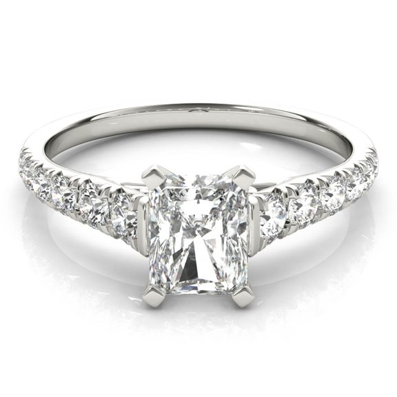 Lina Jewel - 2.24 Ct Radiant Cut Diamond Solitaire with Accent Ring - 14K White Gold Plated Eternity Band - Stunning Diamond Ring for Women - Perfect for Birthdays and Special Occasions Gift Giving