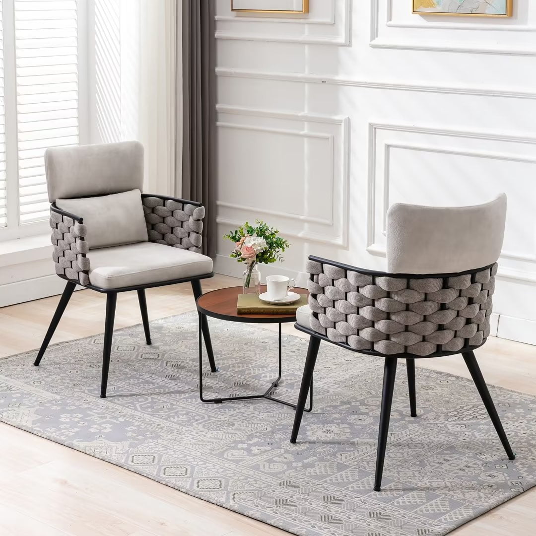 BFZ MidCentury Modern Dining Chairs Set of 2, Handmade Woven Kitchen
