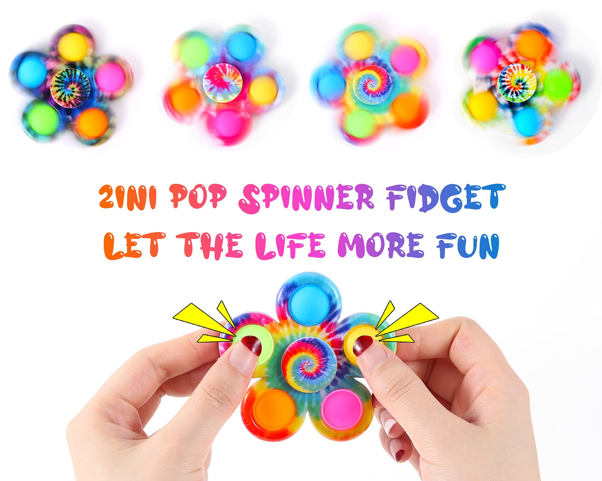 Anxiety GOHEYI Push-Pop-Bubbles Fidget Spinner Toy Push-Bubbles Fidget Toy for Kids Adult 4PCS 2 in 1 Pop-its Simple Dimple Spinner Toy Reducing Boredom ADHD 