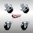 thumbnail image 2 of 3.5 Inch SS Hard Rubber Wheel Swivel Bolt Hole Caster Set with 2 Brakes SCC, 2 of 2