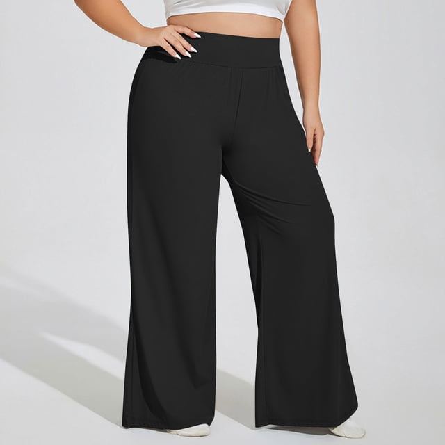 Timegard Plus Size Pants for Women High Waist Ruched Loose Comfy Lounge Pants Wide Leg Workout Trousers