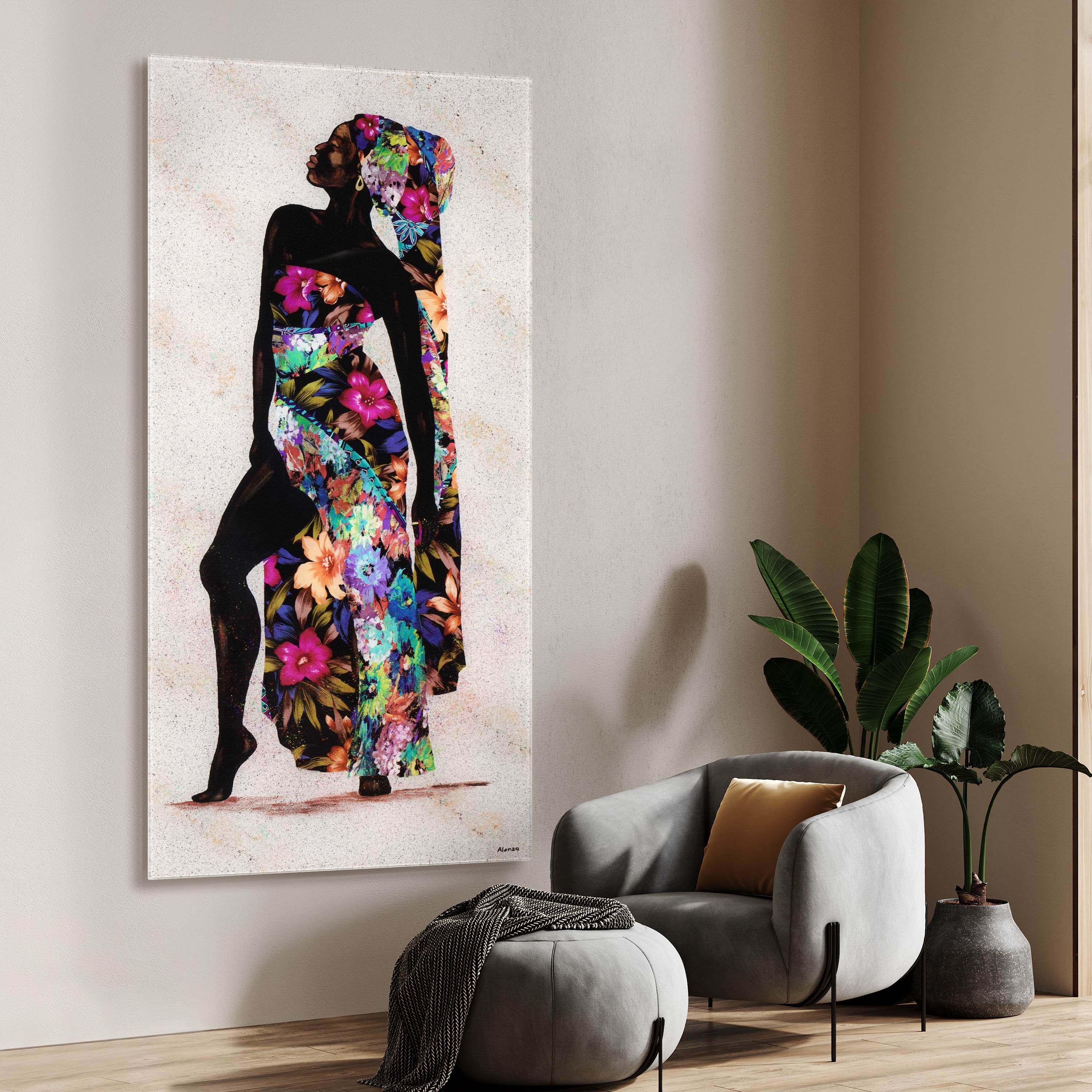"Her Beauty I" Woman 72"x 36" Frameless Reverse Printed Tempered Art Glass Wall Art