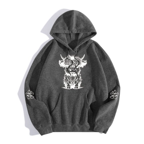 TIANZEN Women Adult Long Sleeve Cute Cattle Graphic Printed Hoodie Pullover Sweatshirts Sweatshirts Top Knitted Sweater Jackets