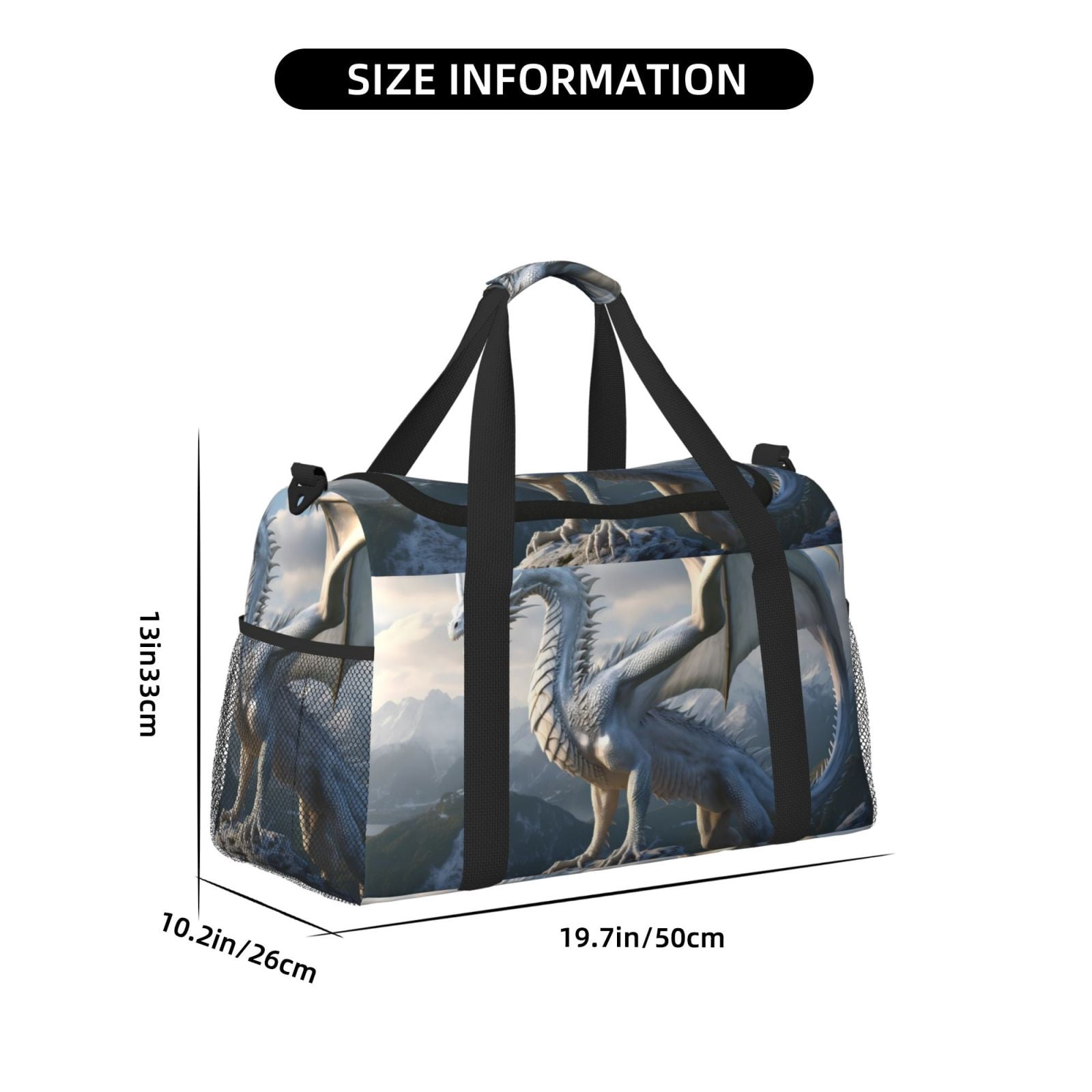 Fuzoiu Mountain White Dragon Print Travel Duffle Bag,Carry On Tote Bags,Duffel Bag,Sport Gym Bag, Hospital Bag for Labor and Delivery, Overnight Bag,Luggage Bag