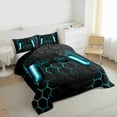 thumbnail image 6 of Manfei Neon Blue Gamepad Bedding Comforter Set, Geometric Honeycomb Twin Comforter Sets, Teen Boy Girl Kid Reversible Bedding Set, Microfiber Bedroom Decor, 2 Pieces, 6 of 8