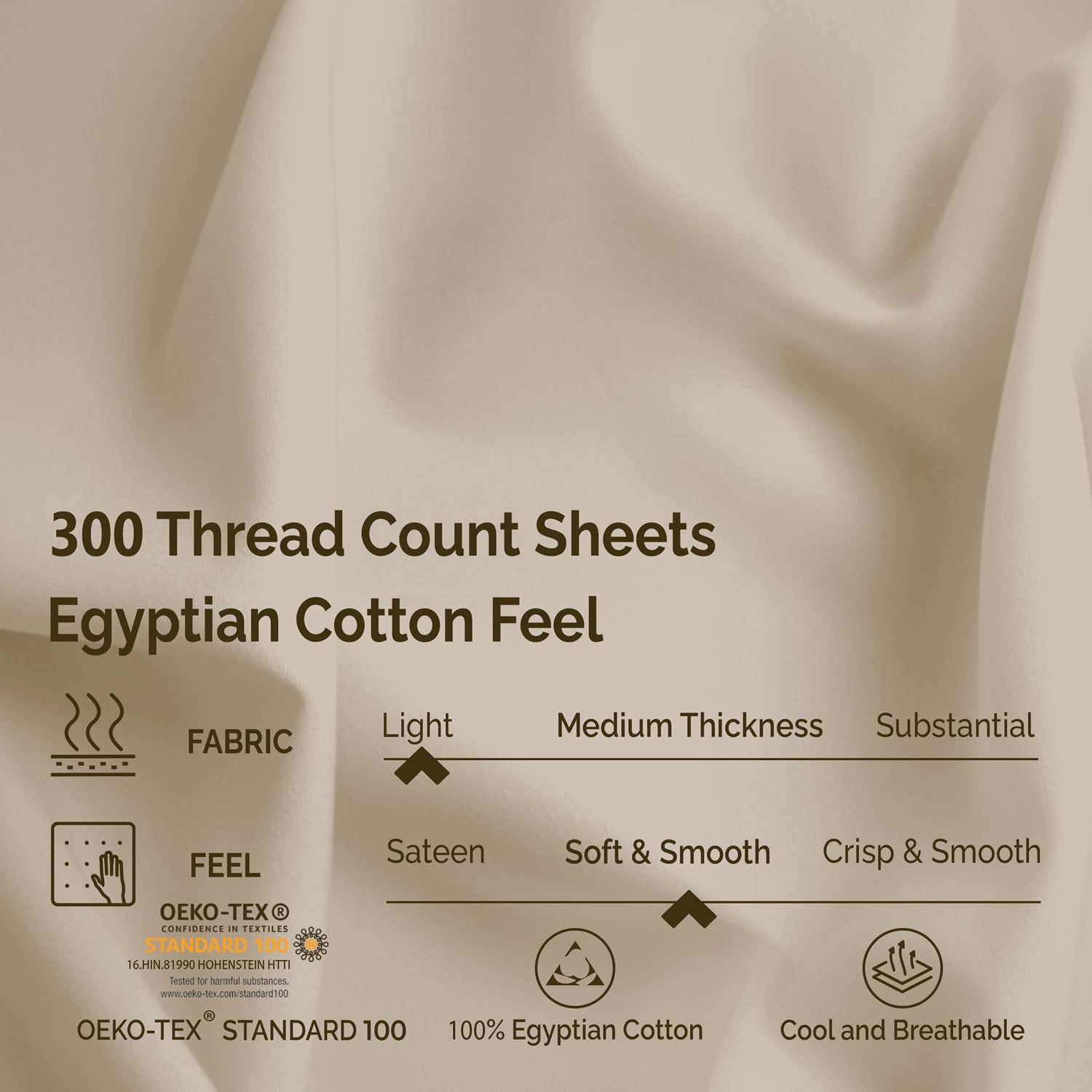 Superior 3-Piece 300 Thread Count Ivory Egyptian Cotton Sheet Set, Twin XL