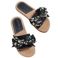 thumbnail image 2 of New Summer Flip-flops Linen Floral Flat Sandals Summer Sandals Green 36, 2 of 8