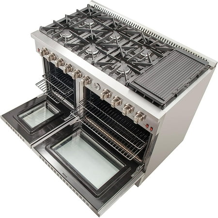 Forno Appliances - Professional 6.58 Cu. Ft. Freestanding Double Oven Gas Range with Steam Clean and Air Fry Functions - Stainless Steel