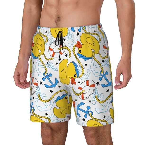 Balery Ducks and Anchors Bañador para hombre, shorts de playa de secado rápido con entrepierna y forro de compresión-Large
