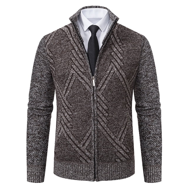 MIASHUI Chandail d'Hiver Chaud pour Hommes à Carreaux Col Montant Cardigan Manches Longues Confort Extérieur Marron,G