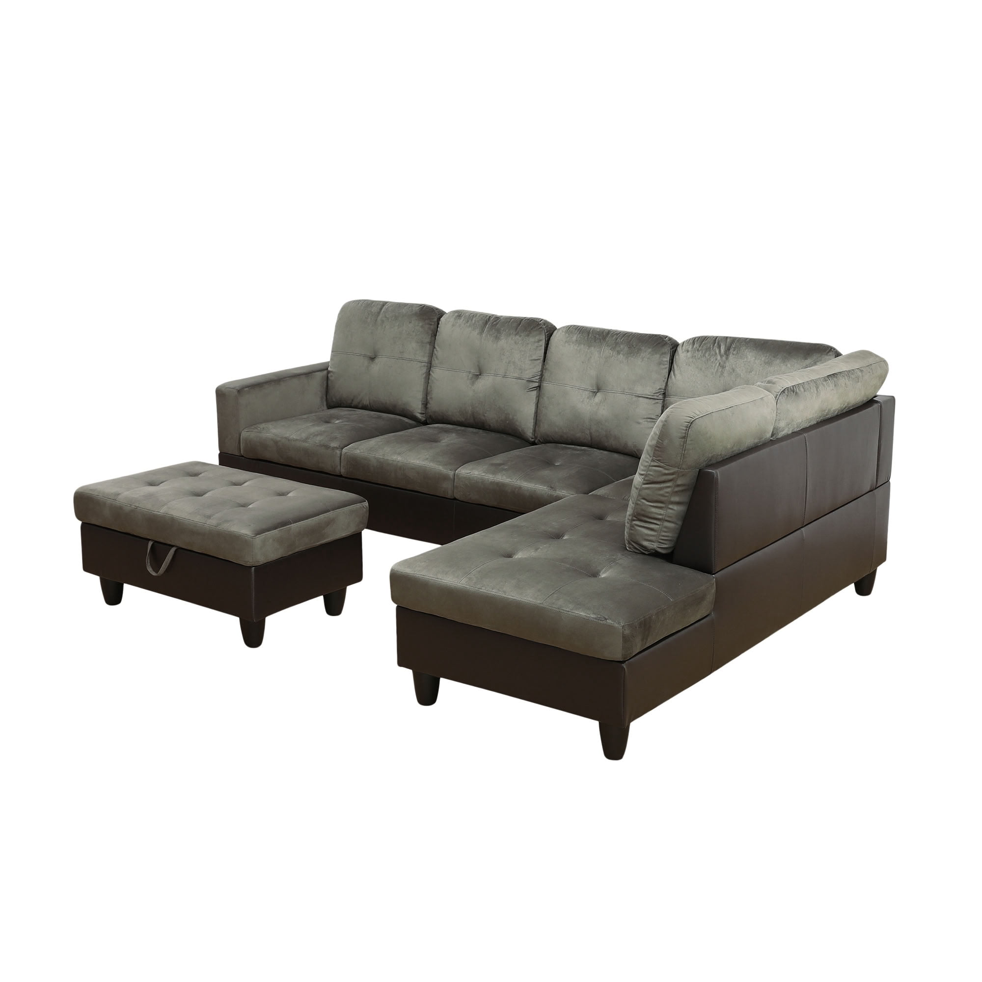 MAYEERTY L-Shaped Sectional Sofa Set, Flannel Modular Couch with Storage Ottoman & Chaise for Living Room Family Room, Taupe