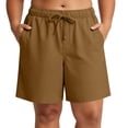thumbnail image 3 of Plus Size Plus Size Women's Solid Drawstring Casual High Waist Elastic Waist Summer Shorts With Side Pockets | CSEONE,Brown 4XL, 3 of 9