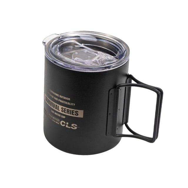 Taza de camping de doble pared con aislamiento al vacío, reutilizable con tapa, taza de camping de metal Negro