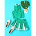 thumbnail image 6 of LiiYii Girls Cheerleading Stage Outfit Sleeveless Zippered Tops with Pleated Skirt Set for School Party Green 10, 6 of 6