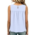 thumbnail image 4 of Sewkxo Shirred Swing Tank Tops for Women Fashion Flowy Sleeveless Shirts Casual Crew Neck Blouse Loose Fit Ruffled Tops,Light Blue XL, 4 of 7