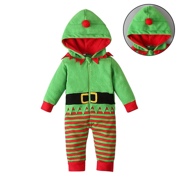 Baby Elf Outfit Long Sleeve Elf Hooded Bodysuit Holiday Outfit 1st Christmas Baby Boy Outfit 3-6 Months