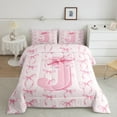thumbnail image 4 of Castle Fairy Girls Alphabet J 3-Piece Full Size Comforter Sets,Personalized Initial Bedding Comforter Set,Pink Bow Lightweight Bedding Sets,Ultra Soft Home Decor, 4 of 8