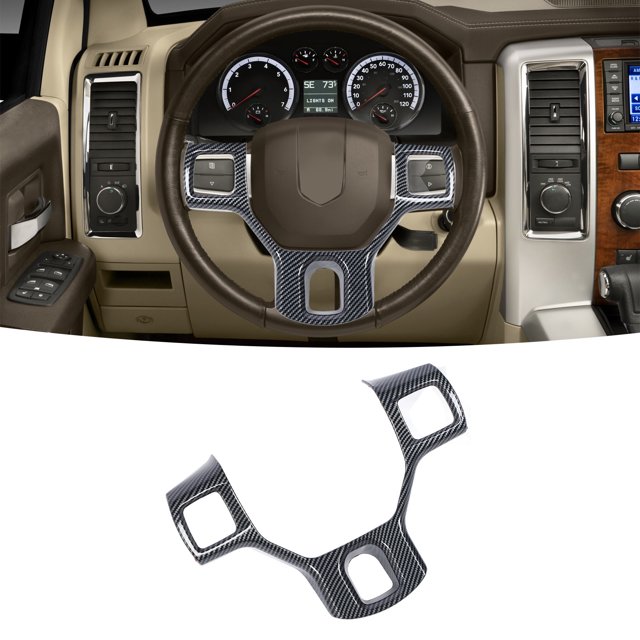 TOTACIÓN DE LA CUBIERTA DEL MARCO DEL BOTÓN DEL VOLANTE, Decoración Interior de Fibra de Carbono Fibra de la Cubierta del Volante del Volante para 1500 2500 3500 2011-2018