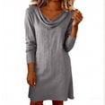 thumbnail image 2 of Women's Elegant Cowl Neck Long Sleeve Mini Dress Loose Fitting Flowy Tunic Dress for Loungewear Casual Daily Wear Gray XL, 2 of 8