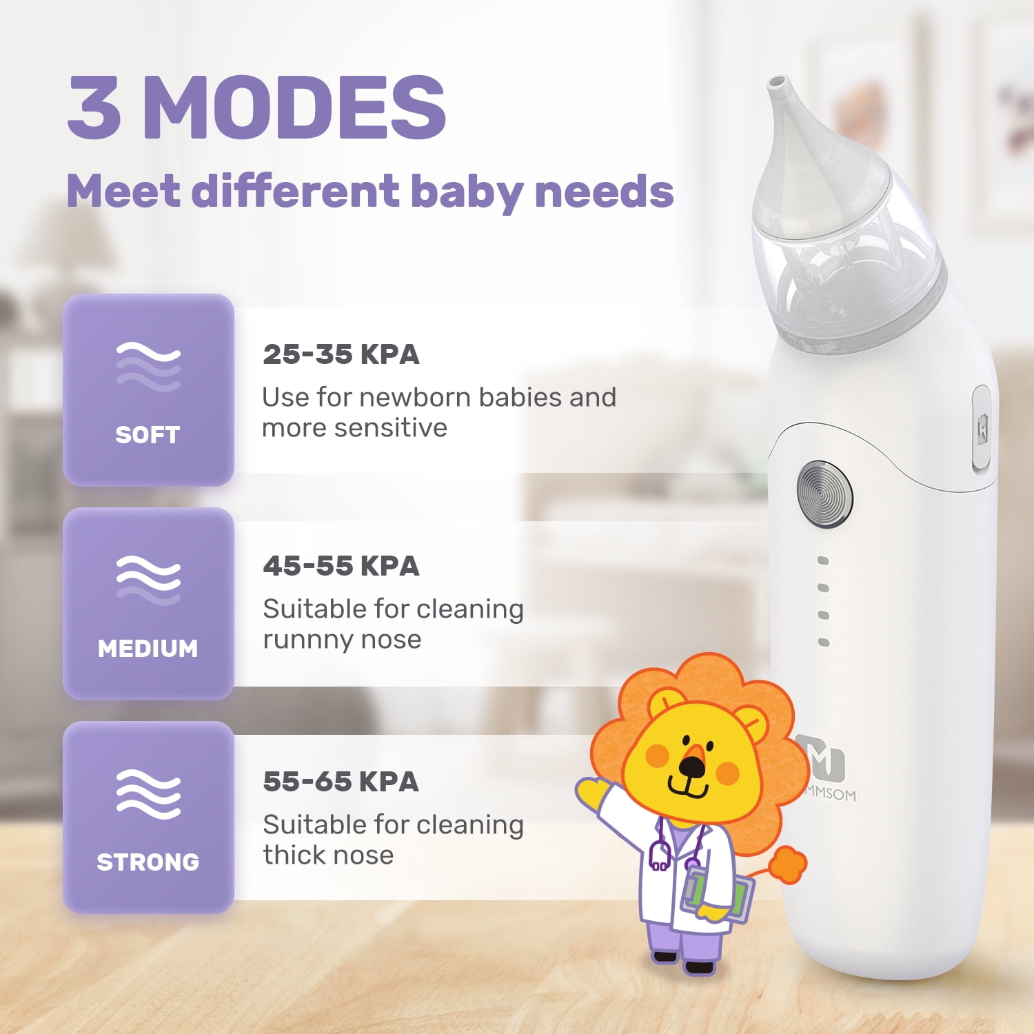 HAMMSOM Baby Nasal Aspirator - 3 Suction Nozzles, 3 Modes, Snot-Free Comfort for Newborns, Infants, and Toddlers