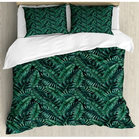 Palm Leaf Queen Size Duvet Cover Set Watercolor Tropical Jungle