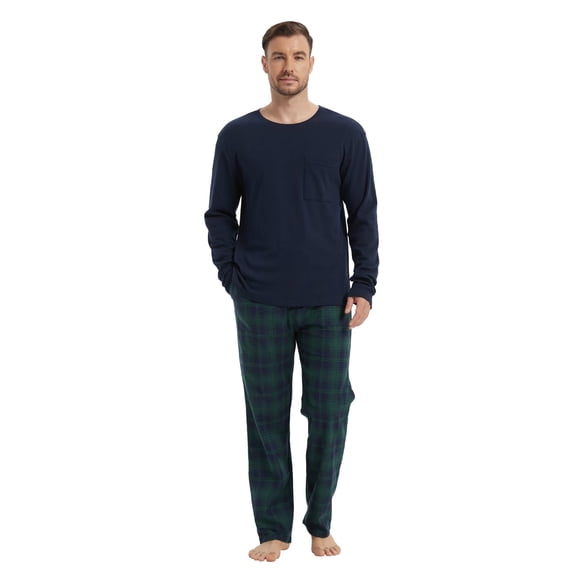 Apparonia Conjuntos de Pijamas para Hombre Ropa de Dormir a Cuadros Camisas y Pantalones de Manga Larga Conjunto de Pijama Ligero y Suave para Hombre con Bolsillos Verde Bosque XXL