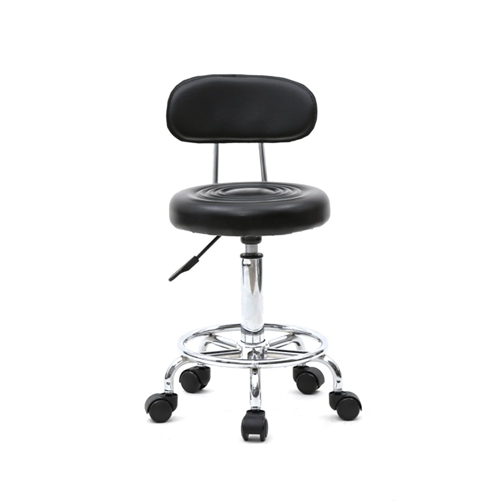 Salon Stool Round Shape Adjustable with Back and Line, Black