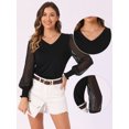 thumbnail image 2 of DARING DIVA Women's Semi Sheer Polka Dots Long Sleeve V Neck Blouses XS Black, 2 of 6