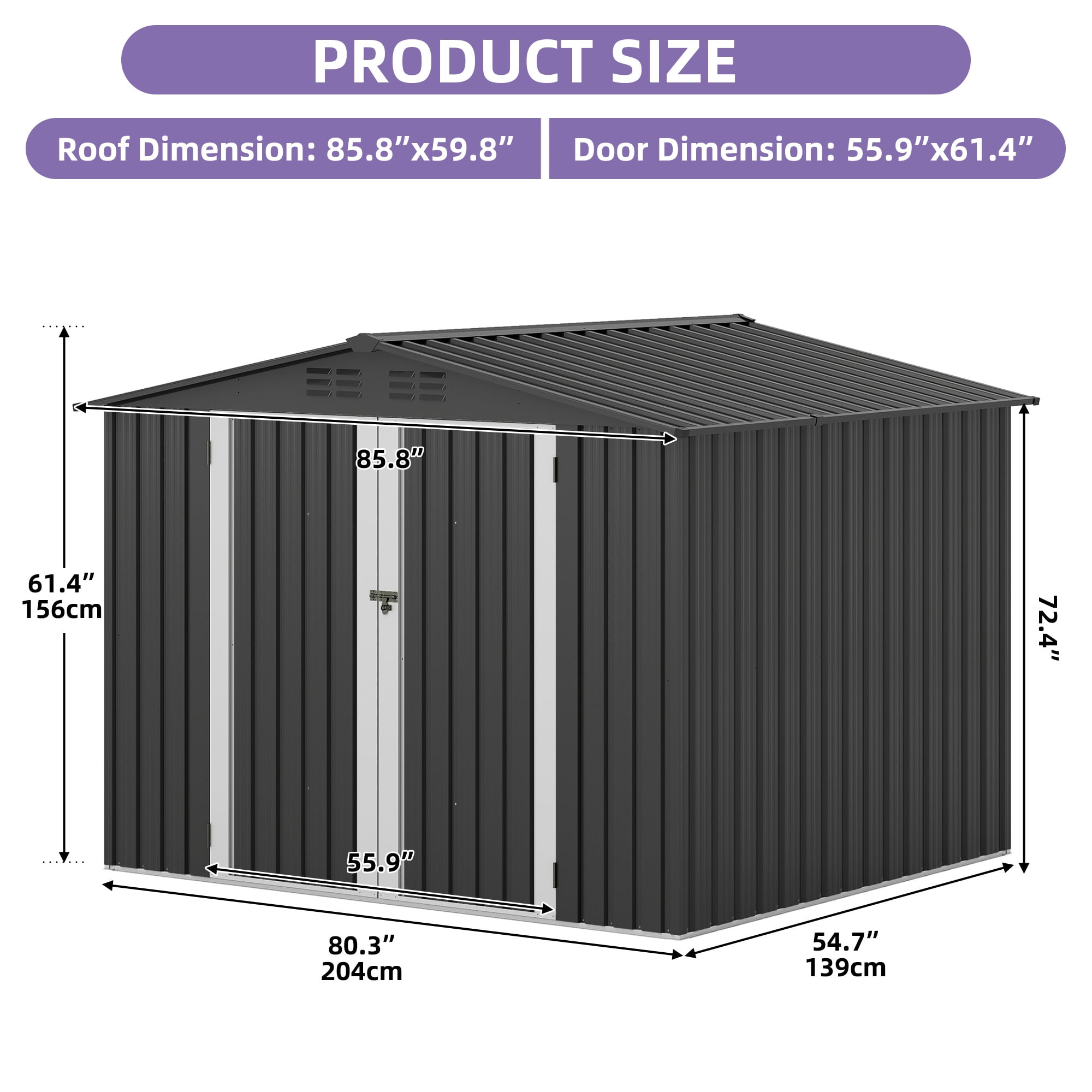 Uforic 7'x5' Metal Outdoor Storage Shed, Waterproof Tool Shed with Lockable Door and Vents, Storage Unit for Bike, Tools, Lawn Mower, Backyard Patio Lawn, Dark Gray