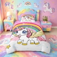 thumbnail image 2 of meiyoeat Cartoon Unicorn Pattern Twin Duvet Cover For Girls,Cute Sequin Print Rainbow Stars Twin Bedding For Kids,Pink Reversible,2-Piece(No Comforter), 2 of 6