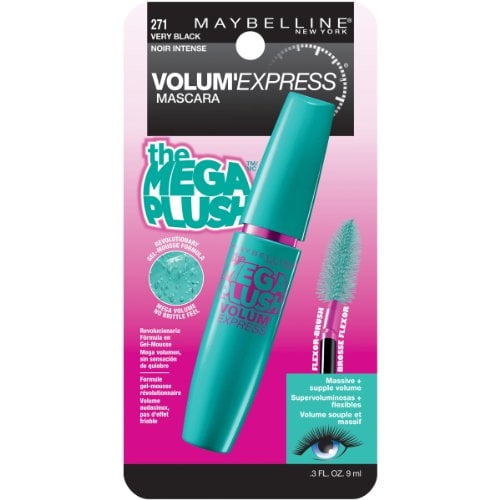 Máscara Maybelline New York Mega Plush Washable Volumen, Negro Intenso, 0.85ml