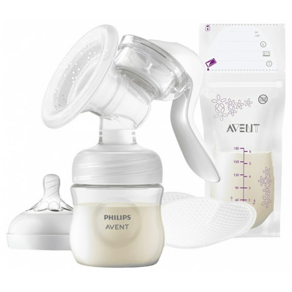 Avent Manual Breast Pump SCF430/20 with Natural Motion Technology, 125 ml Bottle, Storage Bags & Nursing Pads