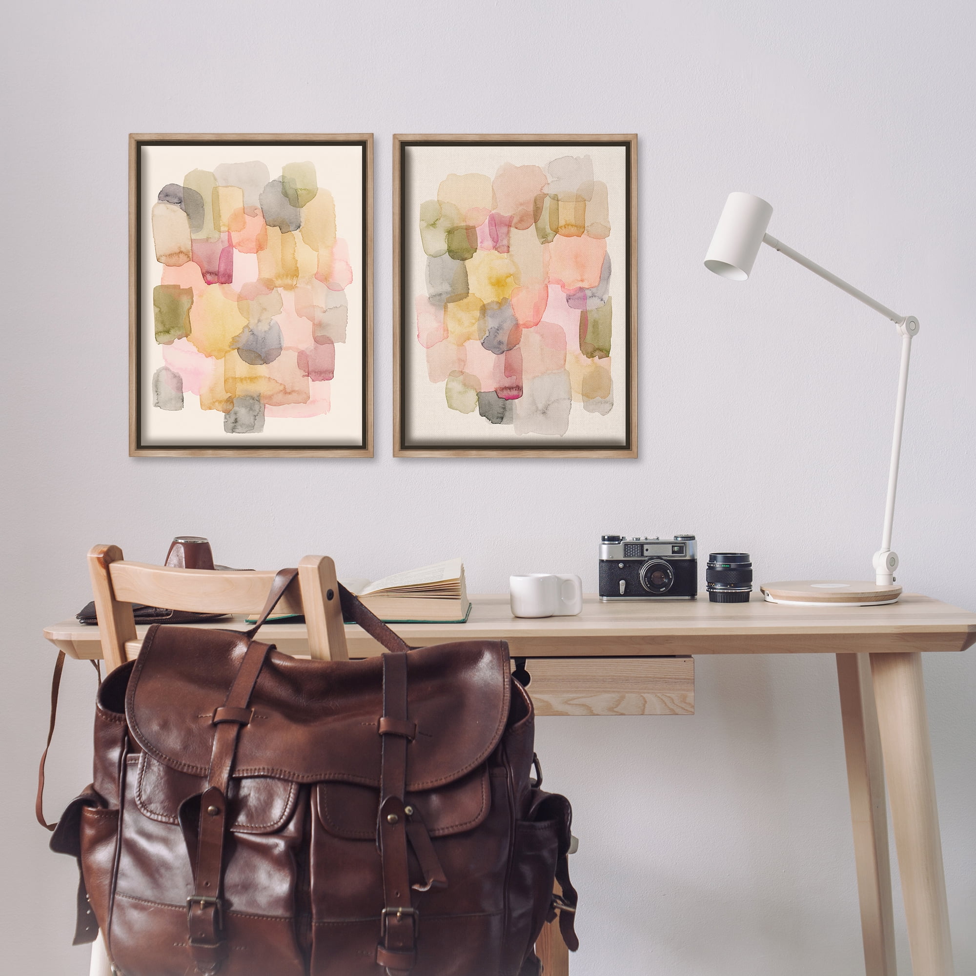 Stupell Industries Muted Layered Neutrals Abstract Painting Brown Floater Framed Canvas Art Print Wall Art, 17 x 25, Set of 2