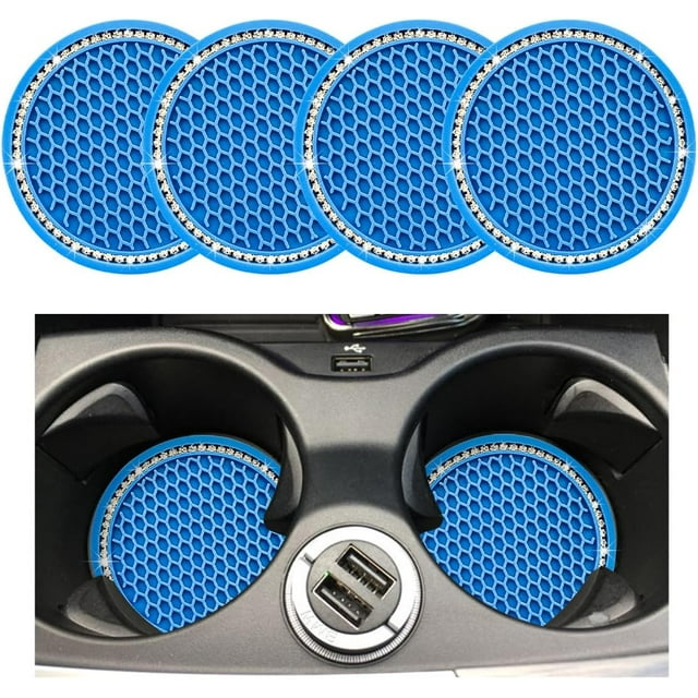 Yazoeia 2 Pack Bling Car Cup Coaster, 2.75 Inch Rhinestone Silicone Auto Cup Holder Insert Coaster, Anti Slip Crystal Soft Rubber Cup Pad, Universal Vehicle Accessories for Women CJC912-114997