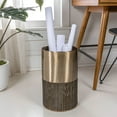 thumbnail image 4 of happimess Asher Modern 4.13-Gallon 2-Tone Faux Wicker/Metal Cylinder Waste Basket, Bronze/Coffee, HPM1102A, 4 of 8