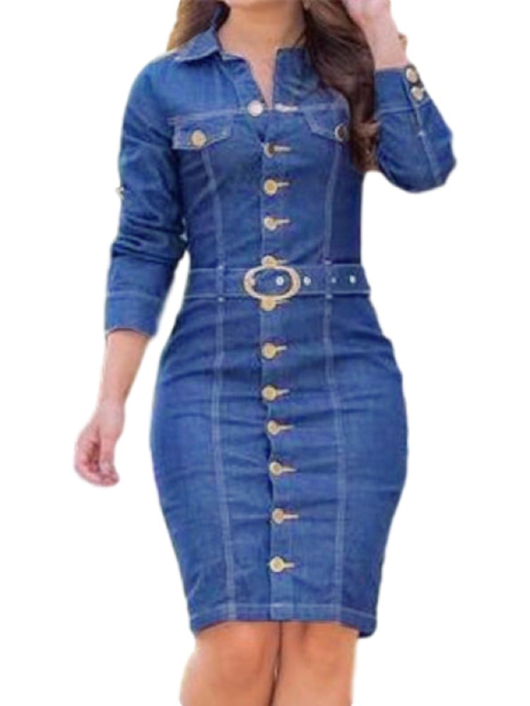 besøg Vejfremstillingsproces Sæbe Sebuysun Women New Fashion Plus Size Denim Dress Women Long Sleeve Dress -  Walmart.com