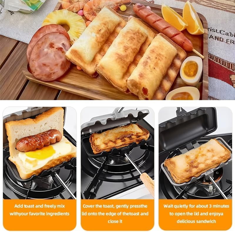4w1h Sandwich Maker, Double-Sided Sandwich Baking Pan, Pie Irons For Camping Cast Iron, Non Stick Stove Top,Portable Hot Dog Toaster for Breakfast Toast, Pancakes, Omelets, Hot Dogs