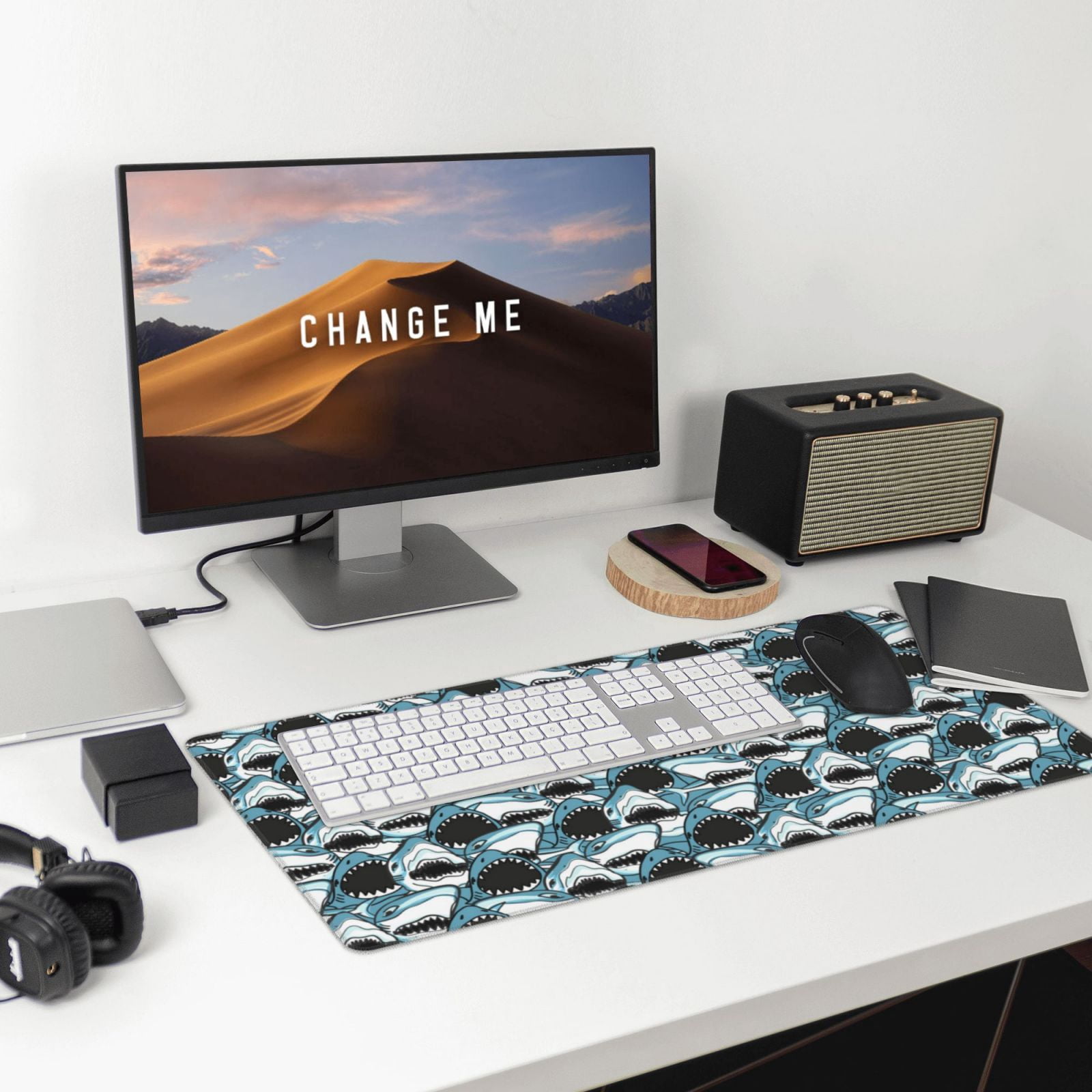Kdxio Angry Shark Print Large Gaming Mouse Pad,Non-Slip Base,Water Resist Keyboard Pad for Gamer,Office & Home,29.5 x 15.8 in