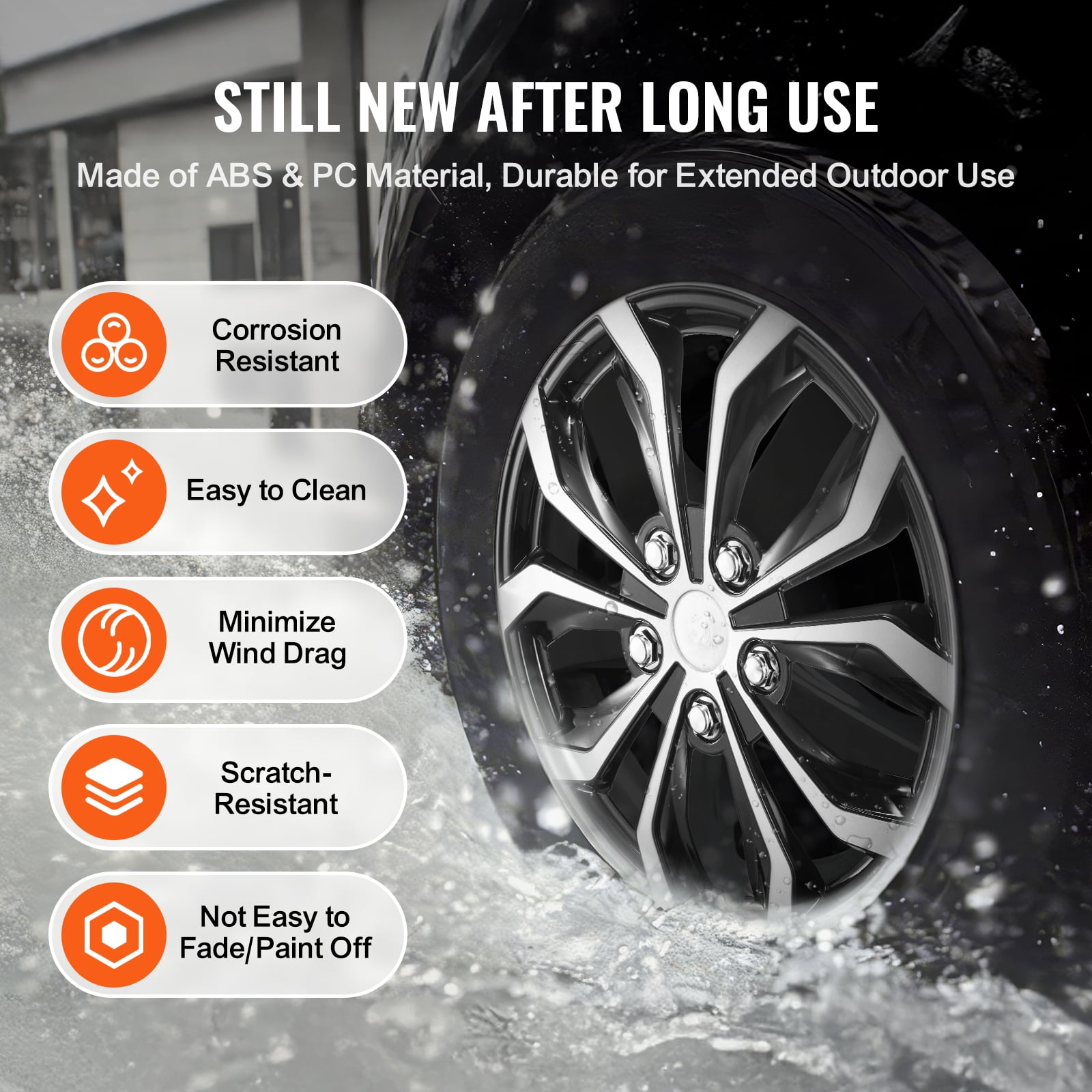 KFFKFF Wheel Covers, 15-inch Diameter, Durable & Enduring Anti-Scratch Tire Cap with Easy-Fit & Valve Access, ABS & PC Tire Cap with Exceptional Sturdiness & Minimized Wind Drag