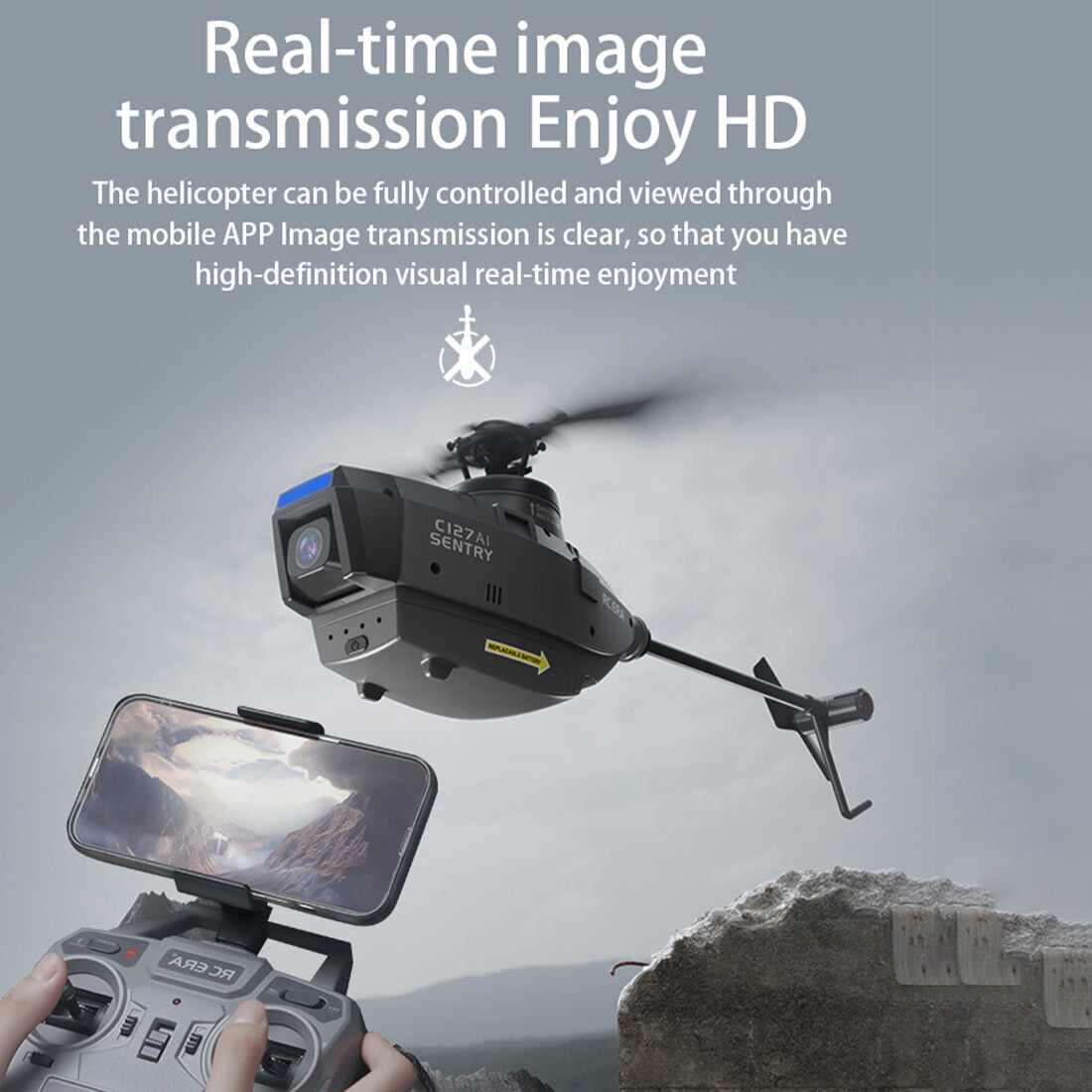 C127AI Remote Control Helicopter, 2.4G 4CH Single-Rotor Brushless RC Helicopter with 1080P Camera, 5G Image Transmission, RTF Scout Drone Helicopters for Adults