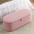 thumbnail image 3 of Teddy Upholstered Storage Ottoman Bench 45.5 inches Length, Bedroom Storage Furniture, End of Bed Stool with Safety Hinge-Pink Teddy, 3 of 9